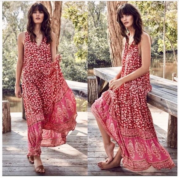 Spell & The Gypsy Collective Delirium Red and Pink Floral Maxi Dress XS - Picture 1 of 14
